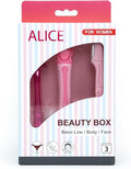 Alice - Beauty Box, Set Of 3 Razors, For Bikini Line & Face & Body Grooming, For Women, Come With Holder & Double Face For Holder
