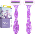 Razor for Women – Set of 2 Body Shavers – Triple Stainless Blades, Flexible Head – Purple – For Dry Skin