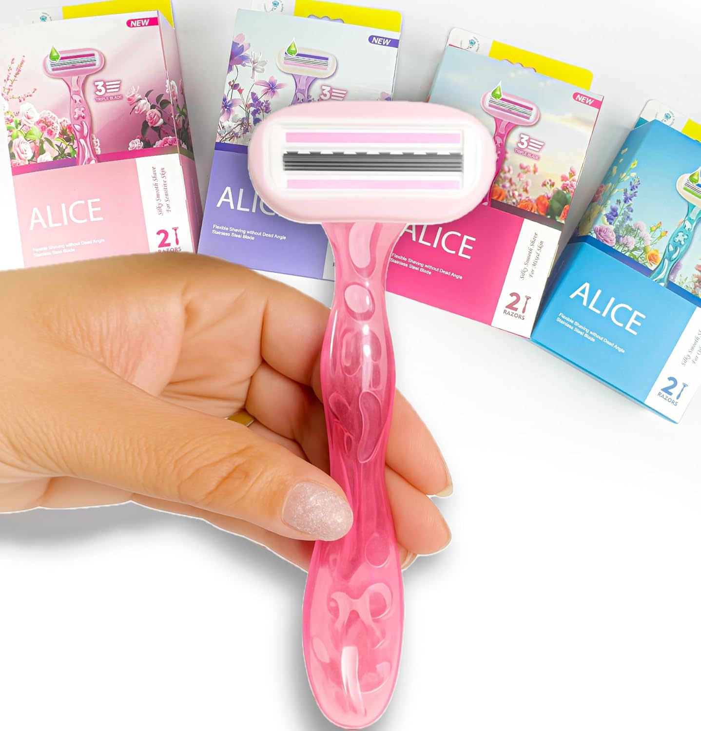 Razor for Women – Set of 2 Body Shavers – Triple Stainless Blades, Flexible Head – Light Pink – For Sensitive Skin
