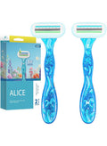 Razor for Women – Set of 2 Body Shavers – Triple Stainless Blades, Flexible Head – Baby Blue – For Oily Skin